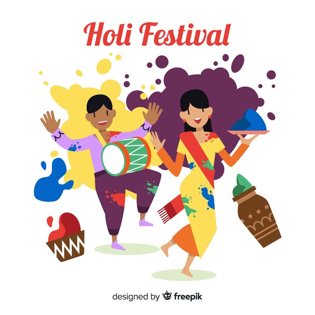 People having fun holi festival background