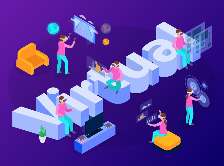 Free Vector people having fun with virtual reality devices isometric composition 3d  illustration