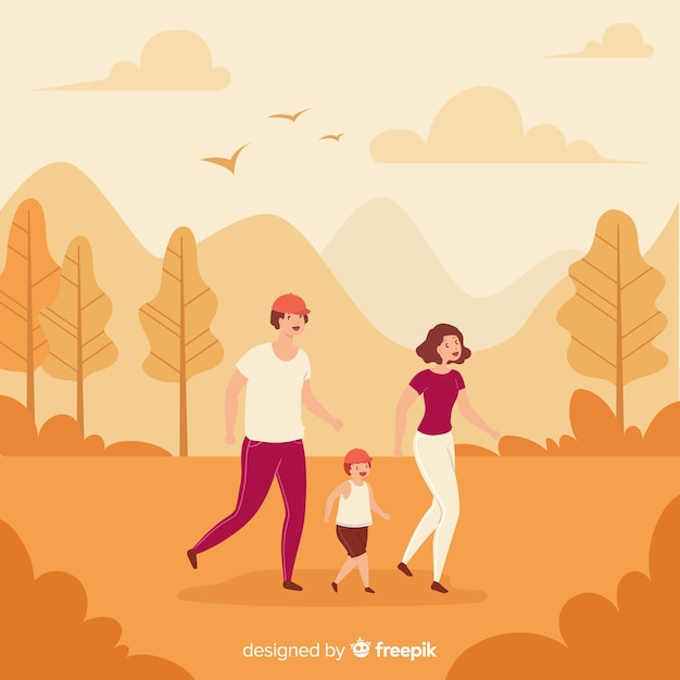 Free vector people having a walk in autumn