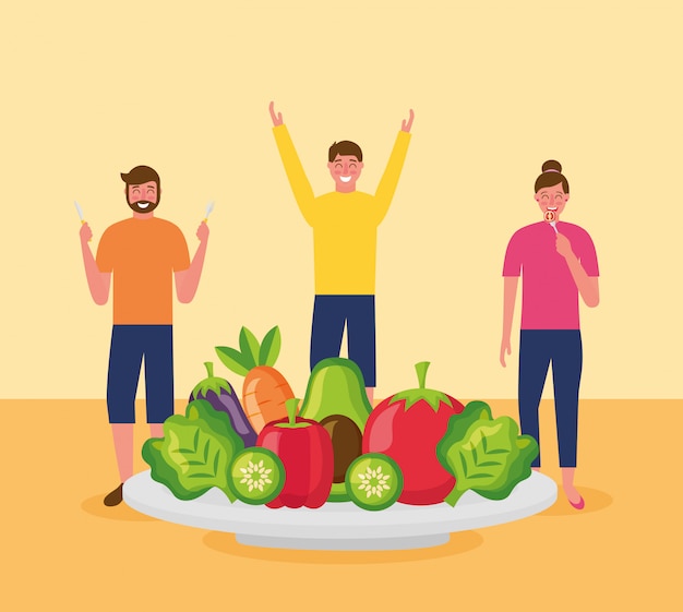 Бесплатное векторное изображение Люди здоровой пищи