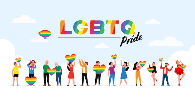 People hold lgbt rainbow and transgender flag during pride month celebration against violence