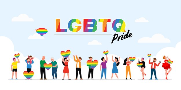 人々は暴力に対するプライド月間祝賀会の間にLGBTの虹とトランスジェンダーフラッグを保持します