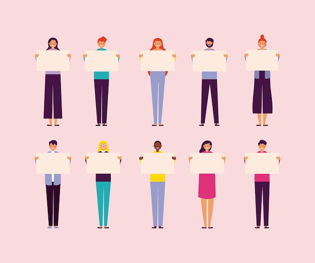 Free vector people holding banners