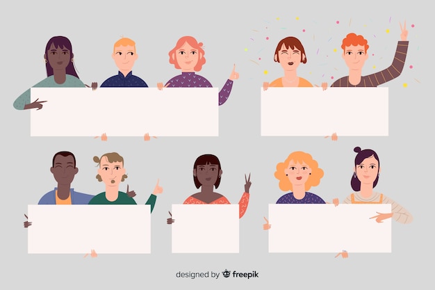 Free vector people holding blank placard collectio