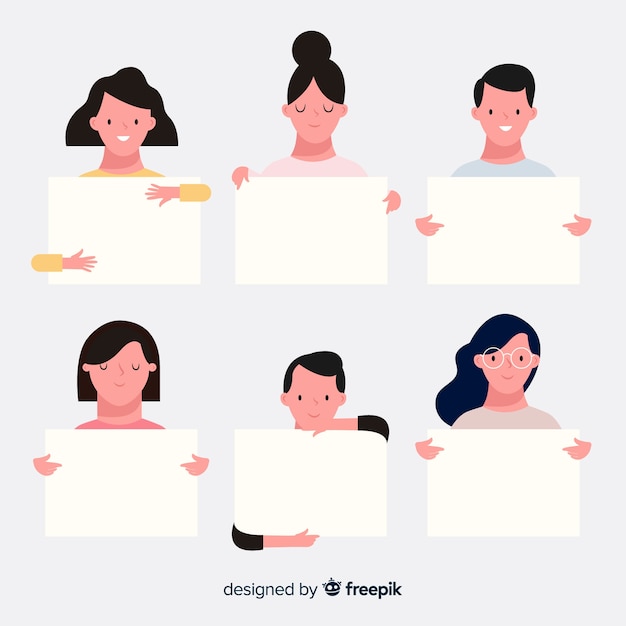 Free vector people holding blank placard collectio