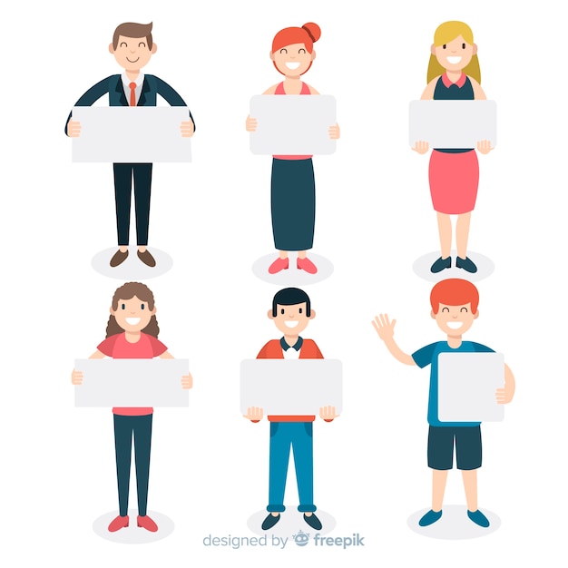 Free vector people holding blank sign collection