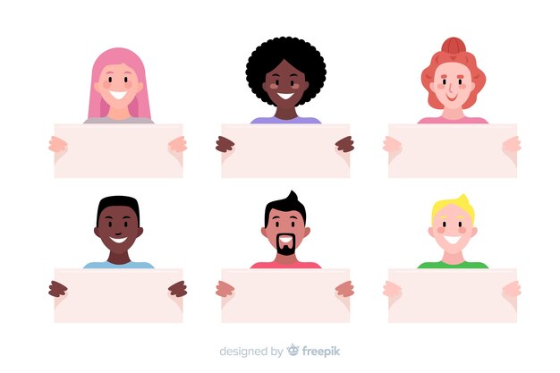 Free vector people holding blank sign collection