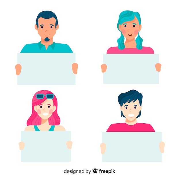Free vector people holding clean placards