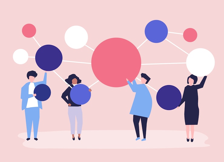 Free Vector people holding connected copy space circle icons