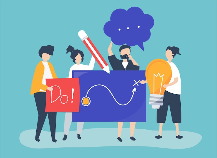 Free Vector people holding creative ideas icons