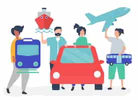 Free vector people holding different transportation icons