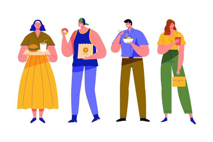 Free Vector people holding fast food and drinks