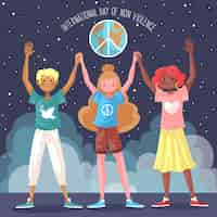Free vector people holding hands on international day of non violence illustration