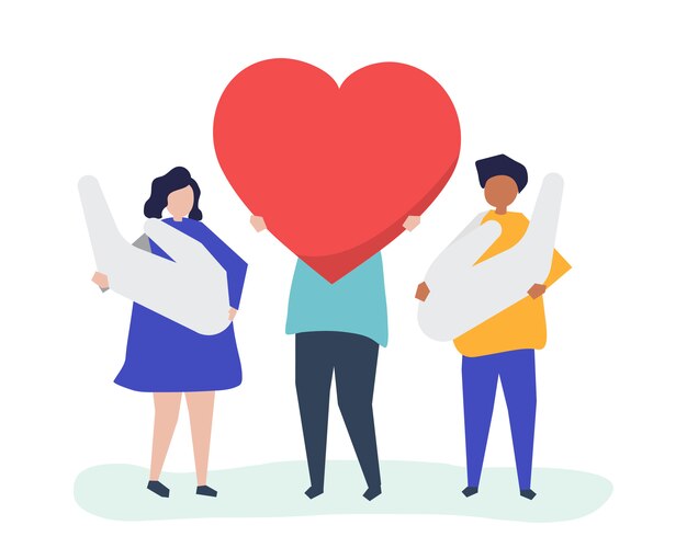 People holding heart and hand icons