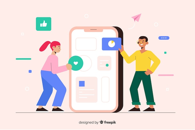 Free vector people holding options from smartphone
