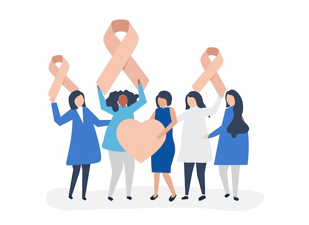 Free vector people holding pink ribbons