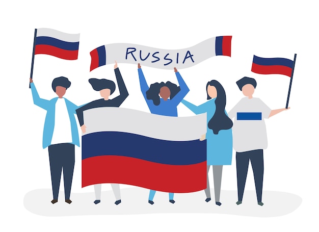 Free vector people holding russian national flags