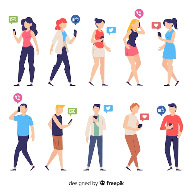 Free vector people holding smartphones