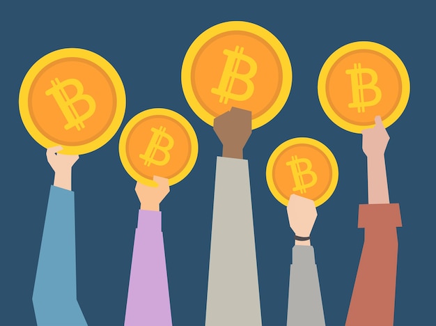 Free vector people holding up cryptocurrency illustration