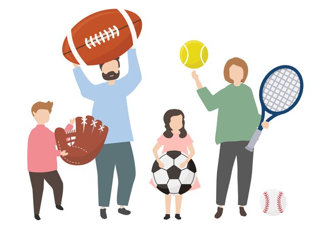 Free vector people holding a variety of sports equipment