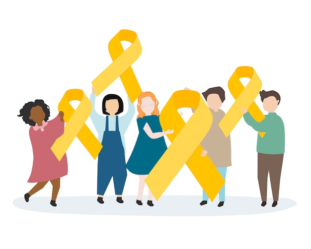People holding yellow awareness ribbon