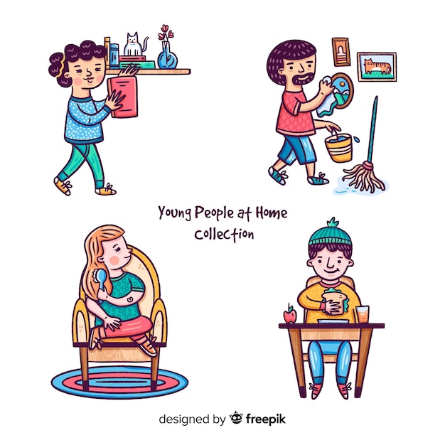 Free vector people at home