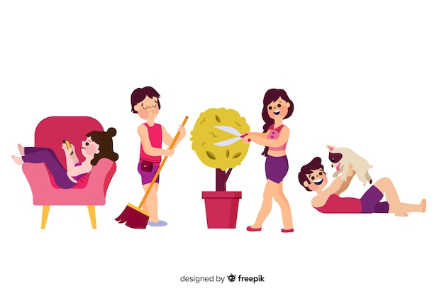 Free vector people at home