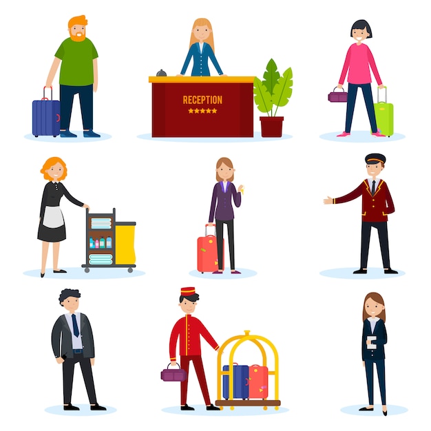 Free vector people in hotel set