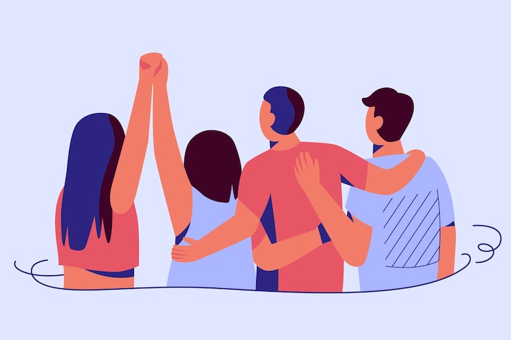 Free Vector people hugging and holding hands youth day event