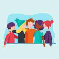 Free vector people hugging together on youth day in flat design