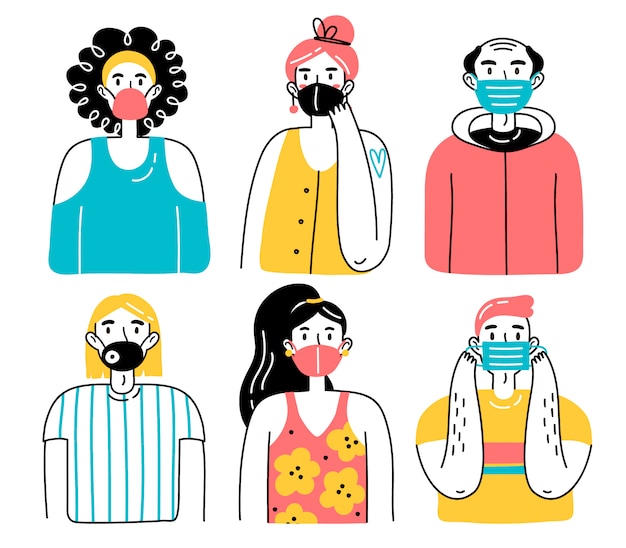 医療用フェイスマスクの人々 男性と女性 男性と女性がウイルス 都市の大気汚染 汚染された空気から身を守る医療用マスクを身に着けているイラスト プレミアムベクター 医療用フェイスマスクの人々 男性と女性 男性と女性がウイルス 都市の大気汚染 汚染された空気から身を守る医療用マスクを身に着けているイラスト プレミアムベクター
