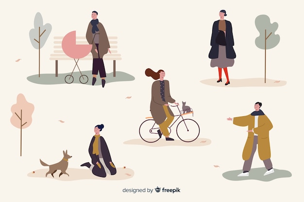 Бесплатное векторное изображение Люди в осеннем парке