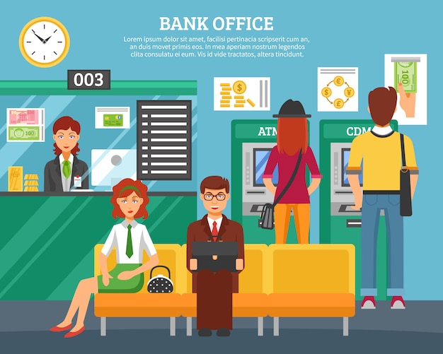 People inside bank office design concept