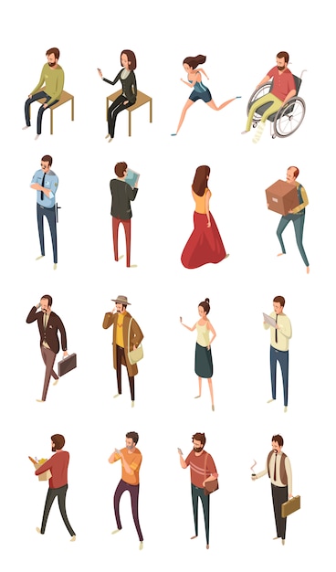 Free vector people isometric icons set isolated vector illustration