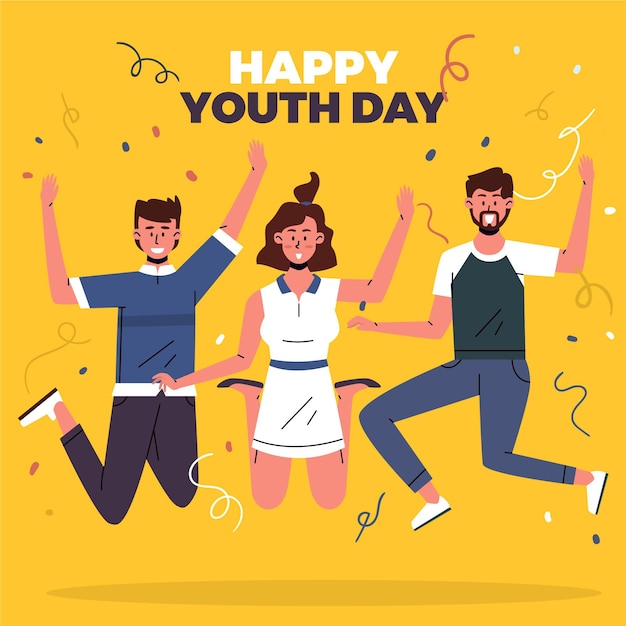 Free vector people jumpgging on youth day