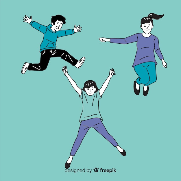 People jumping in korean drawing style