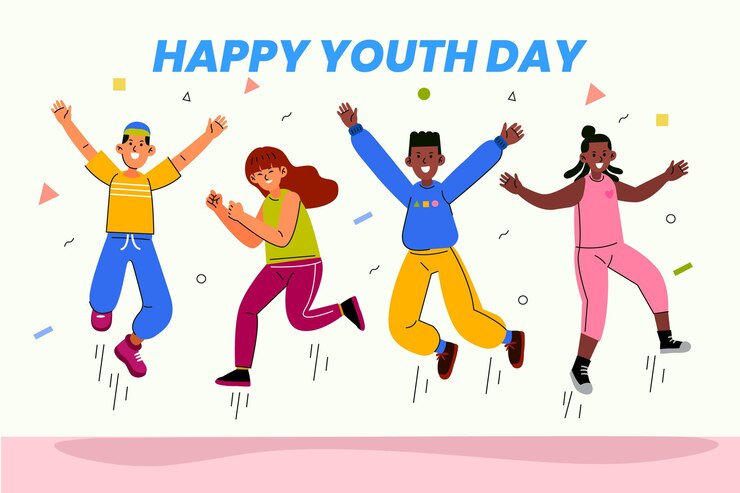 Free Vector people jumping while celebrating youth day