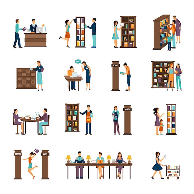 People in library icon set