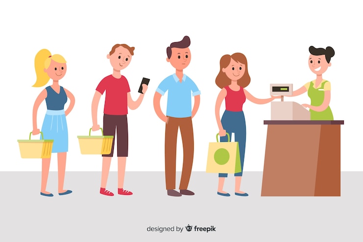 Free Vector people in line waiting to pay