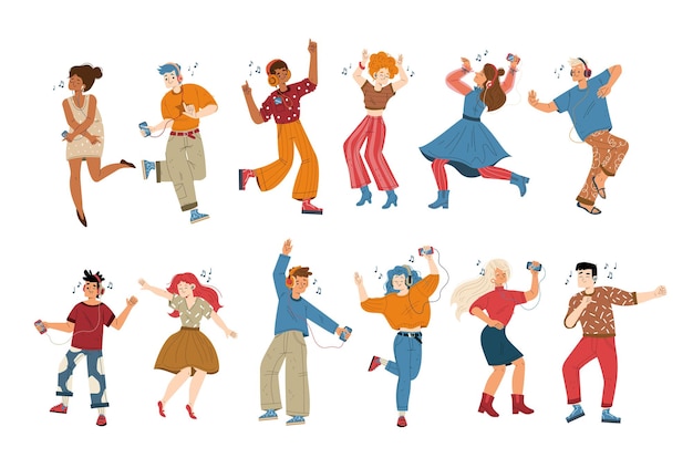 Free vector people listen music and dance entertainment fun