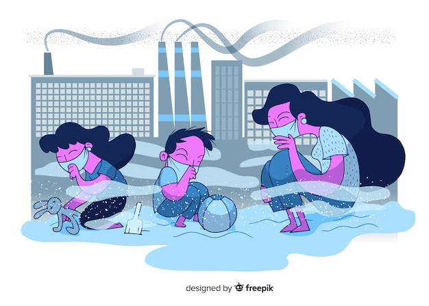 Free Vector people living in a city full of pollution