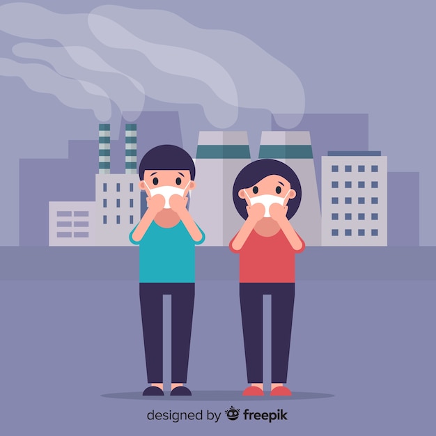 Free Vector people living in a city full of pollution