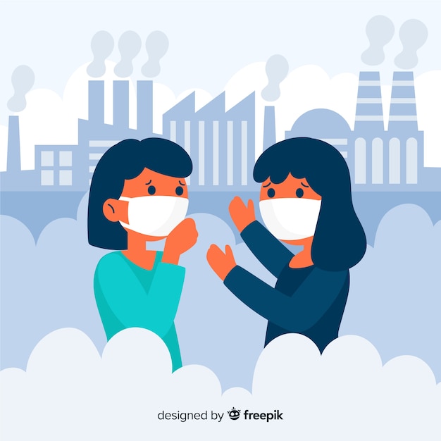 Free vector people living in a city full of pollution