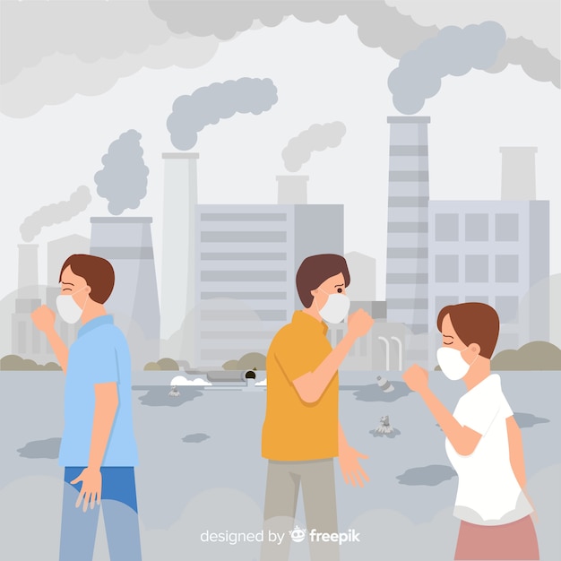 Vettore gratuito persone che vivono in una città piena di inquinamento
