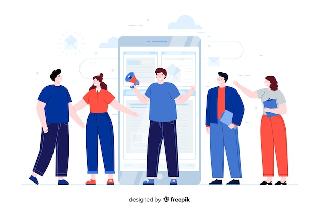 Free vector people looking at man with megaphone concept illustration