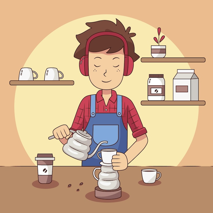 Free Vector people making coffee