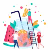 Free vector people making fruit drink