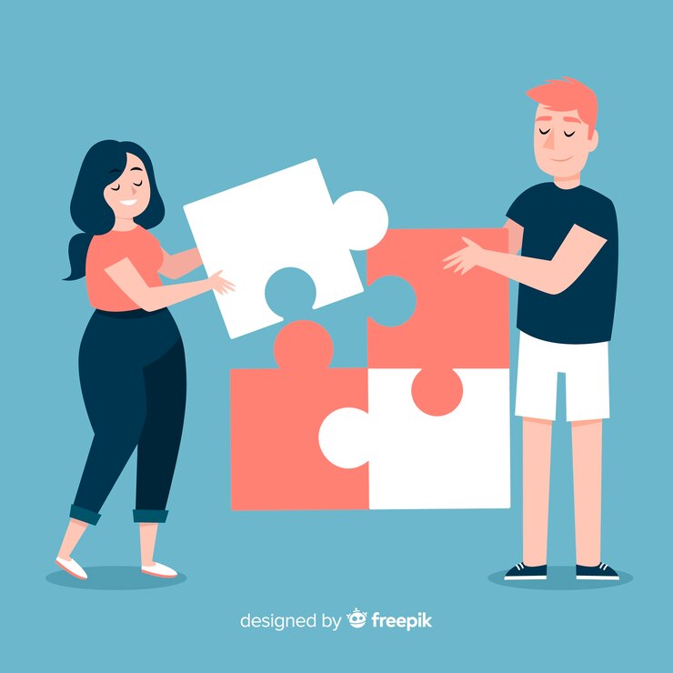 Free Vector people making giant puzzle background
