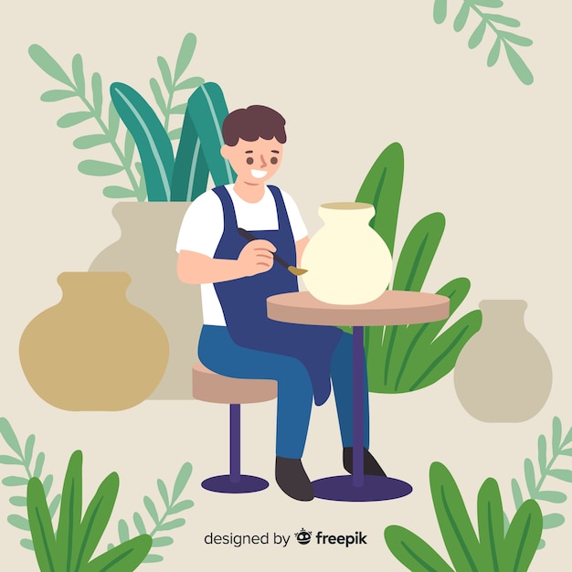 Free vector people making pottery flat design