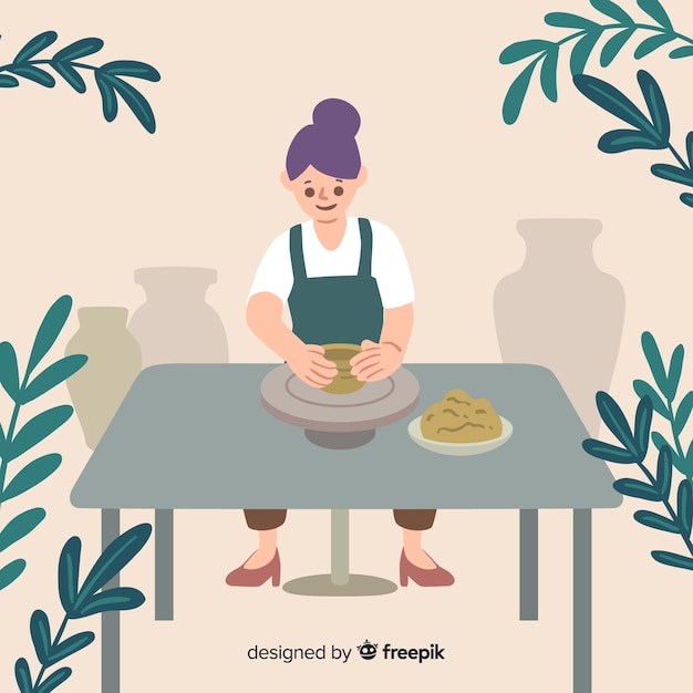 People making pottery flat design